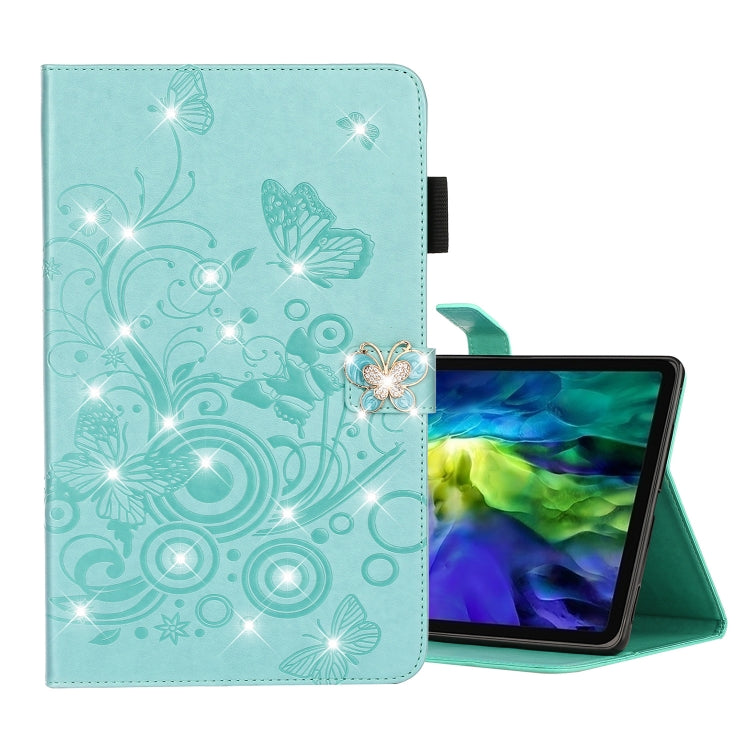 For iPad Pro 11 (2020) Diamond Encrusted Butterflies Embossing Pattern Horizontal Flip Leather Tablet Case with Holder & Card Slot(Green) - iPad Pro 11 (2020) Cases by buy2fix | Online Shopping UK | buy2fix