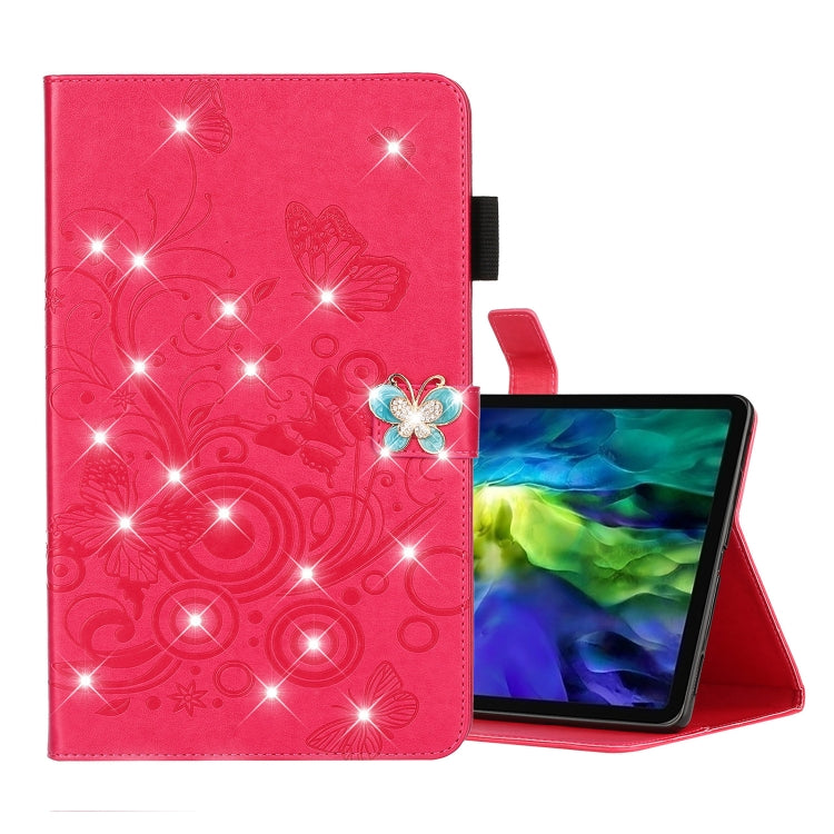For iPad Pro 11 (2020) Diamond Encrusted Butterflies Embossing Pattern Horizontal Flip Leather Tablet Case with Holder & Card Slot(Red) - iPad Pro 11 (2020) Cases by buy2fix | Online Shopping UK | buy2fix