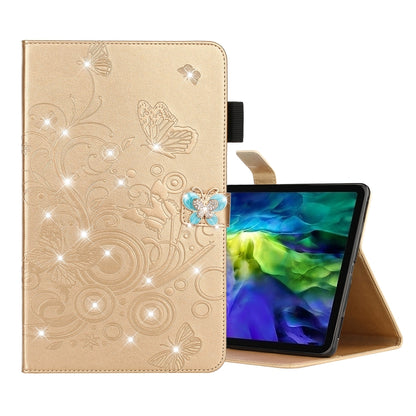 For iPad Pro 11 (2020) Diamond Encrusted Butterflies Embossing Pattern Horizontal Flip Leather Tablet Case with Holder & Card Slot(Gold) - iPad Pro 11 (2020) Cases by buy2fix | Online Shopping UK | buy2fix