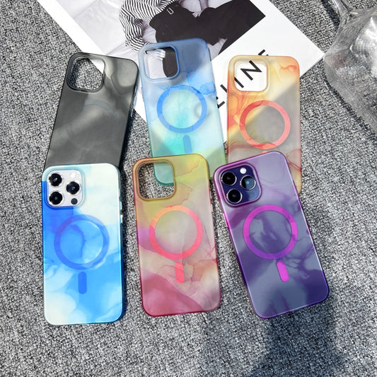 For iPhone 14 Pro MagSafe Magnetic Watercolor TPU Phone Case(Black) by buy2fix