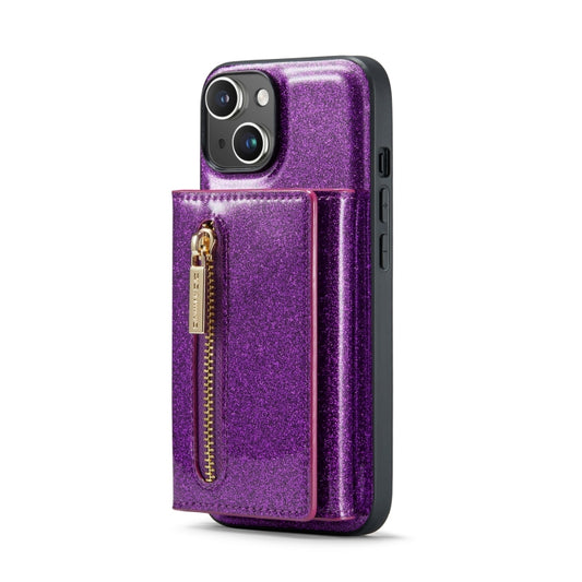 For iPhone 14 DG.MING M3 Series Glitter Powder Card Bag Leather Case(Dark Purple) by DG.MING