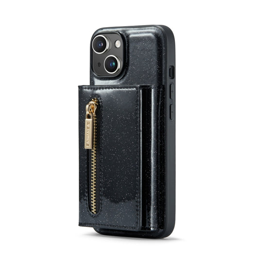 For iPhone 14 Plus DG.MING M3 Series Glitter Powder Card Bag Leather Case(Black) by DG.MING