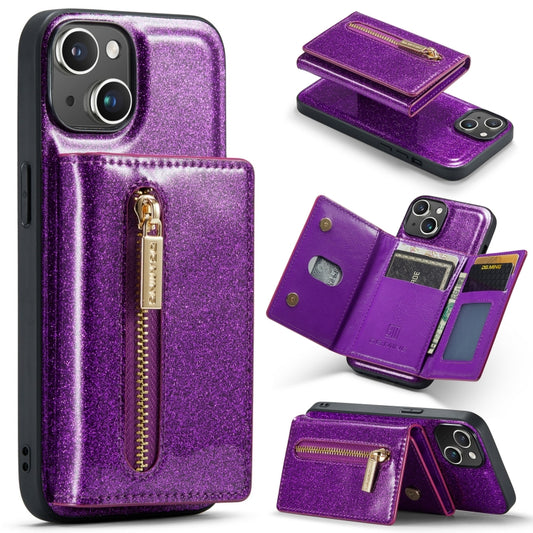 For iPhone 14 Plus DG.MING M3 Series Glitter Powder Card Bag Leather Case(Dark Purple) by DG.MING