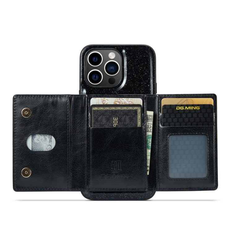 For iPhone 14 Pro DG.MING M3 Series Glitter Powder Card Bag Leather Case(Black) by DG.MING