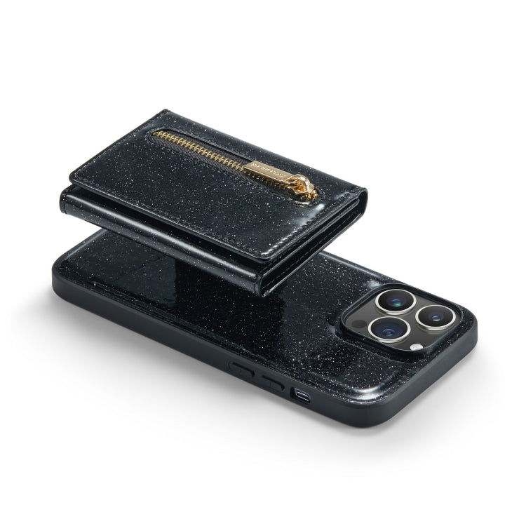 For iPhone 14 Pro DG.MING M3 Series Glitter Powder Card Bag Leather Case(Black) by DG.MING