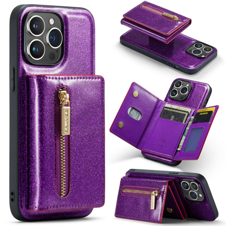 For iPhone 14 Pro DG.MING M3 Series Glitter Powder Card Bag Leather Case(Dark Purple) by DG.MING