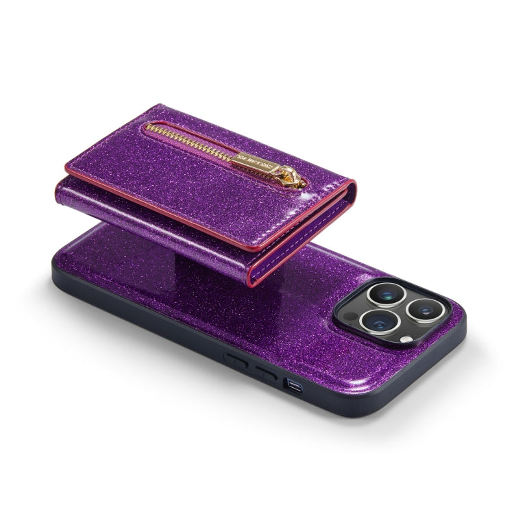 For iPhone 14 Pro DG.MING M3 Series Glitter Powder Card Bag Leather Case(Dark Purple) by DG.MING