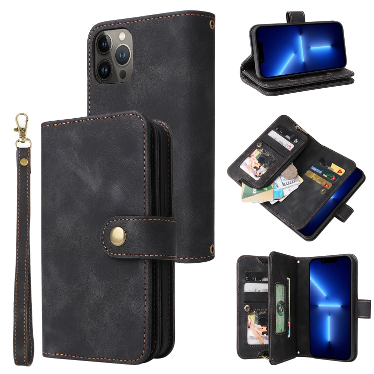For iPhone 12 Multifunctional Card Slot Zipper Wallet Flip Leather Phone Case(Black) - iPhone 12 / 12 Pro Cases by buy2fix | Online Shopping UK | buy2fix