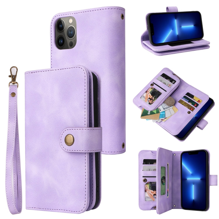 For iPhone 12 Multifunctional Card Slot Zipper Wallet Flip Leather Phone Case(Purple) - iPhone 12 / 12 Pro Cases by buy2fix | Online Shopping UK | buy2fix