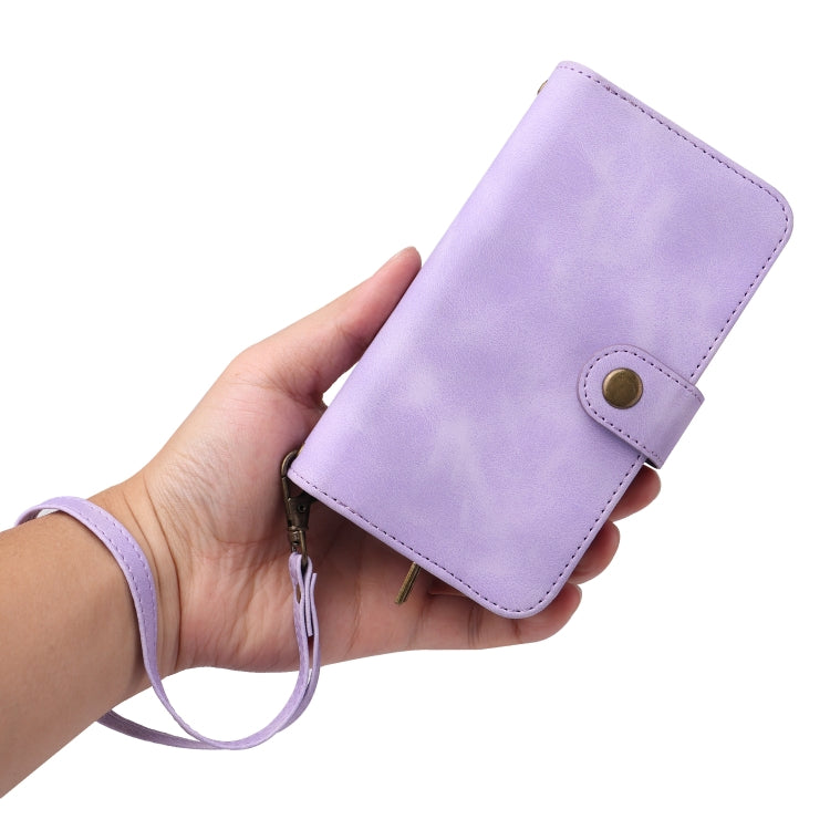 For iPhone 12 Multifunctional Card Slot Zipper Wallet Flip Leather Phone Case(Purple) - iPhone 12 / 12 Pro Cases by buy2fix | Online Shopping UK | buy2fix