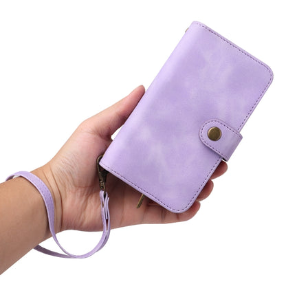 For iPhone 12 Multifunctional Card Slot Zipper Wallet Flip Leather Phone Case(Purple) - iPhone 12 / 12 Pro Cases by buy2fix | Online Shopping UK | buy2fix