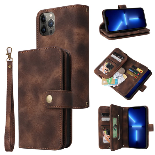 For iPhone 14 Pro Max Multifunctional Card Slot Zipper Wallet Flip Leather Phone Case(Brown) - iPhone 14 Pro Max Cases by buy2fix | Online Shopping UK | buy2fix