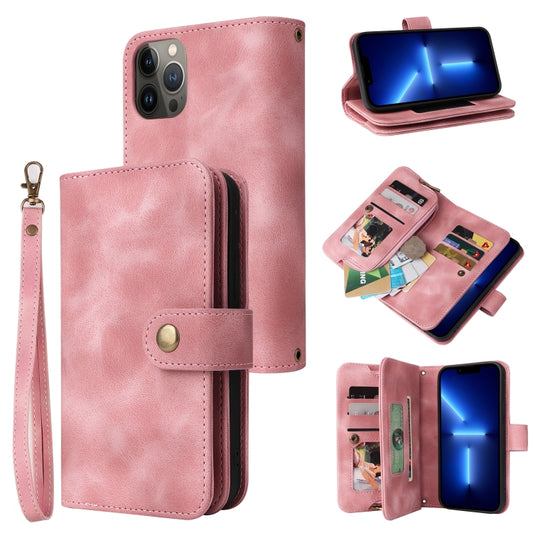 For iPhone 14 Pro Multifunctional Card Slot Zipper Wallet Flip Leather Phone Case(Rose Gold) - iPhone 14 Pro Cases by buy2fix | Online Shopping UK | buy2fix