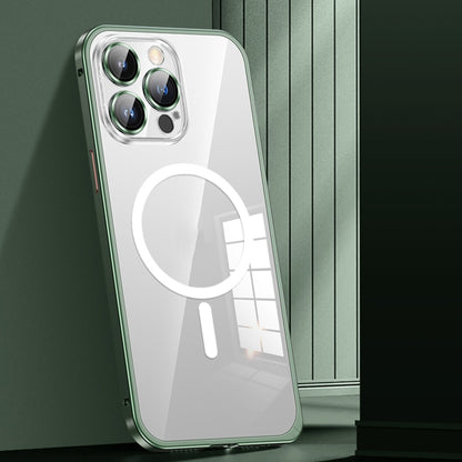 For iPhone 12 Pro Max MagSafe Spring Buckle Metal Transparent Phone Case with Lens Protection(Green) - iPhone 12 Pro Max Cases by buy2fix | Online Shopping UK | buy2fix