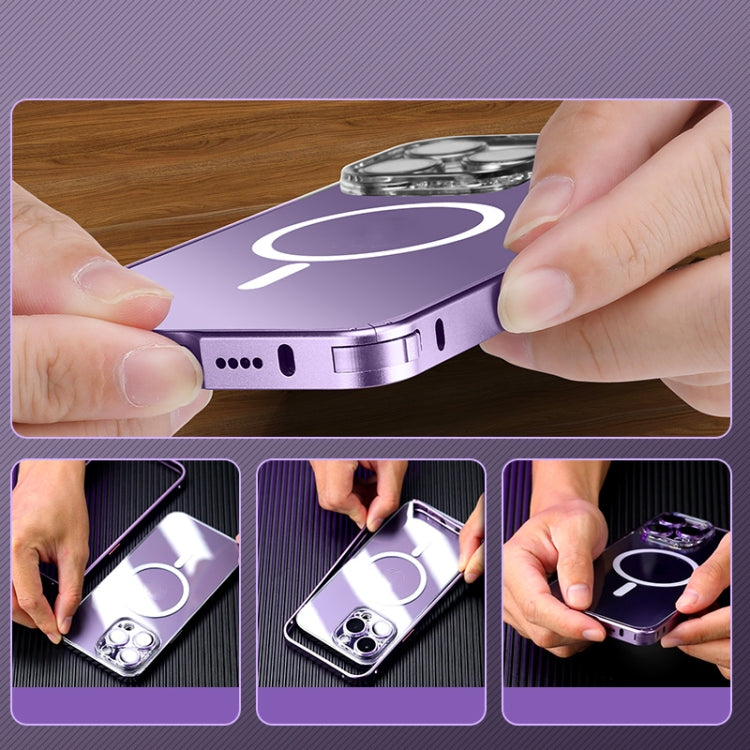 For iPhone 12 Pro Max MagSafe Spring Buckle Metal Transparent Phone Case with Lens Protection(Dark Purple) - iPhone 12 Pro Max Cases by buy2fix | Online Shopping UK | buy2fix