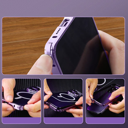 For iPhone 12 Pro Max MagSafe Spring Buckle Metal Transparent Phone Case with Lens Protection(Dark Purple) - iPhone 12 Pro Max Cases by buy2fix | Online Shopping UK | buy2fix