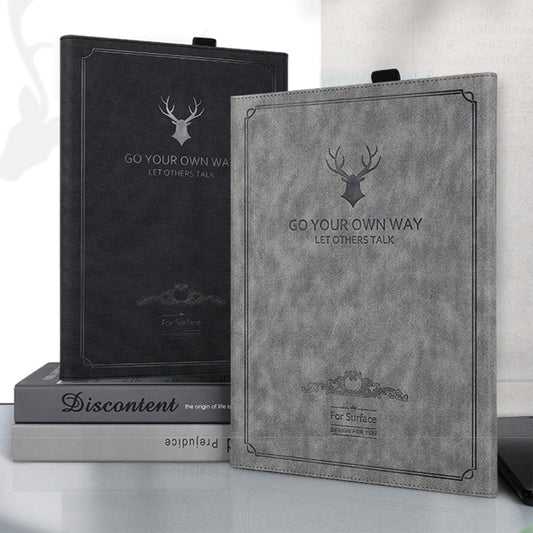 For MicroSoft Surface Pro 9 Deer Head Pattern Leather Tablet Case(Grey) by buy2fix