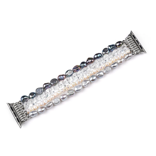 For Apple Watch 5 & 4 44mm / 3 & 2 & 1 42mm Pearl Crystal Watch Band(Pearl + White Crystal) by buy2fix