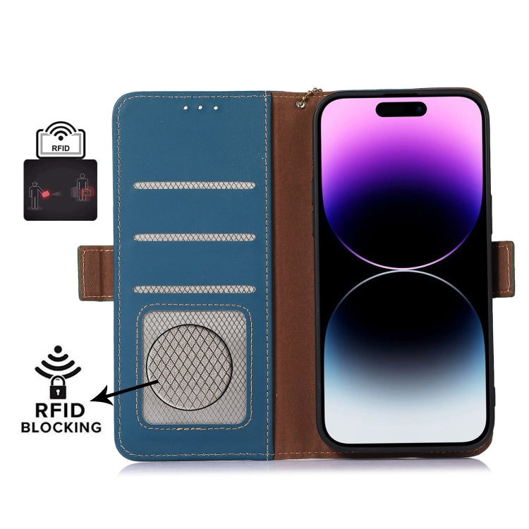 For iPhone 13 Pro Max Genuine Leather Magnetic RFID Leather Phone Case(Blue) - iPhone 13 Pro Max Cases by buy2fix | Online Shopping UK | buy2fix