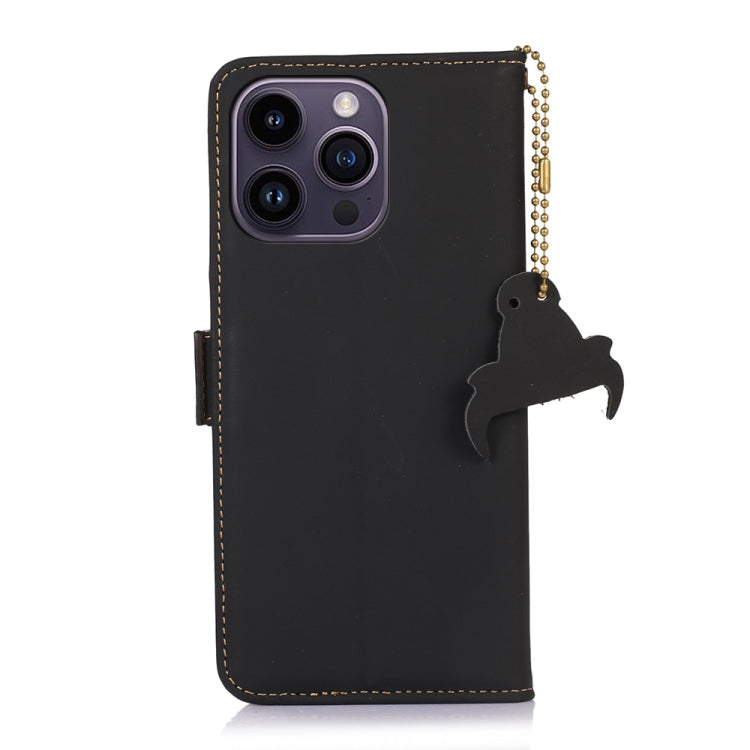 For iPhone 13 Pro Genuine Leather Magnetic RFID Leather Phone Case(Black) - iPhone 13 Pro Cases by buy2fix | Online Shopping UK | buy2fix