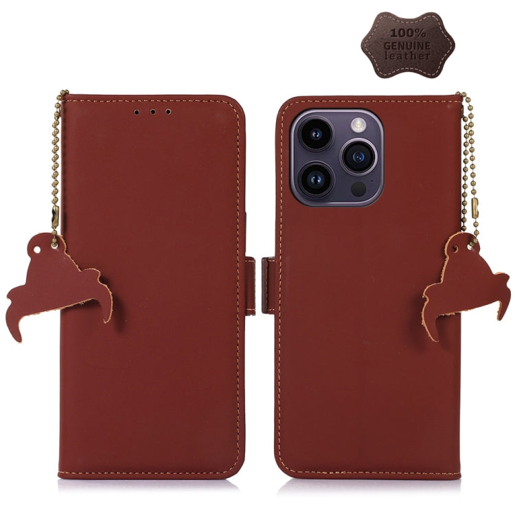 For iPhone 13 Pro Genuine Leather Magnetic RFID Leather Phone Case(Coffee) - iPhone 13 Pro Cases by buy2fix | Online Shopping UK | buy2fix