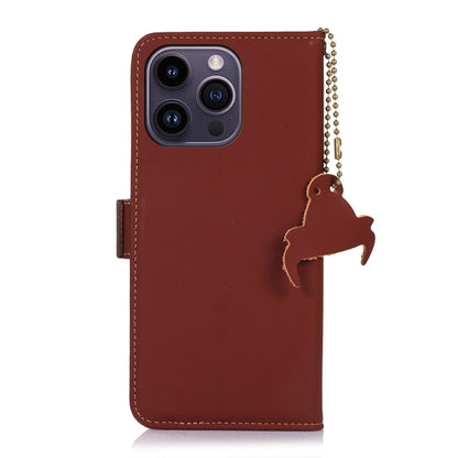 For iPhone 13 Pro Genuine Leather Magnetic RFID Leather Phone Case(Coffee) - iPhone 13 Pro Cases by buy2fix | Online Shopping UK | buy2fix