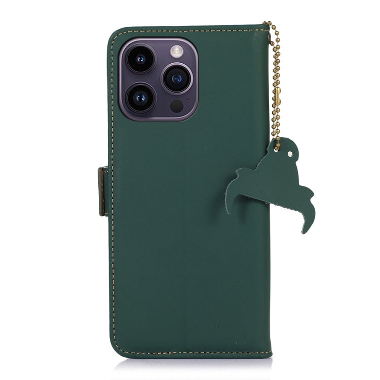 For iPhone 13 Pro Genuine Leather Magnetic RFID Leather Phone Case(Green) - iPhone 13 Pro Cases by buy2fix | Online Shopping UK | buy2fix