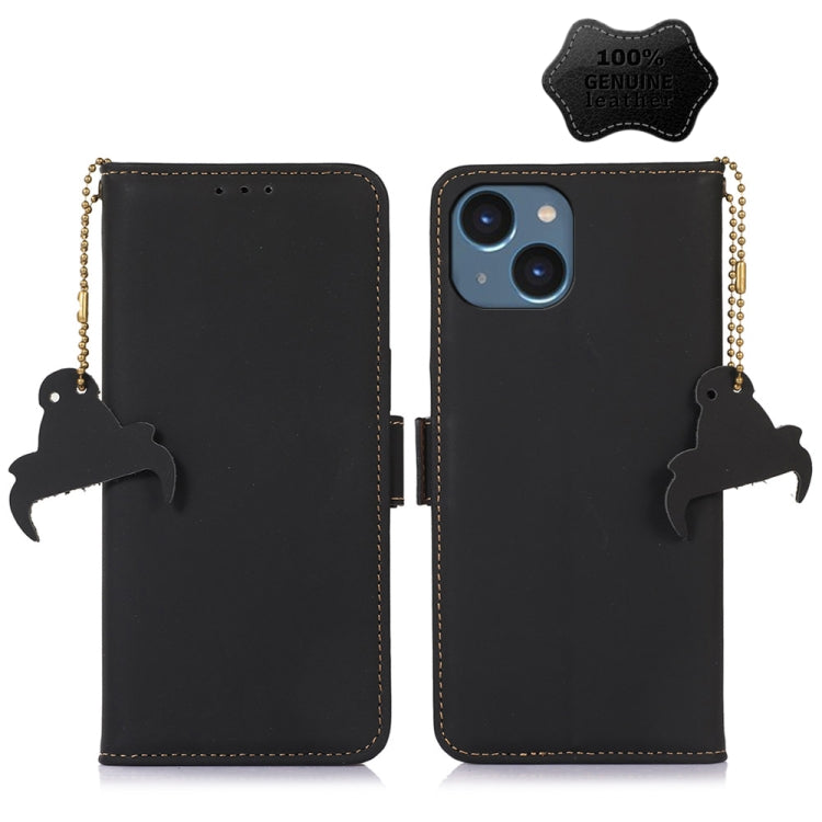 For iPhone 13 Genuine Leather Magnetic RFID Leather Phone Case(Black) - iPhone 13 Cases by buy2fix | Online Shopping UK | buy2fix