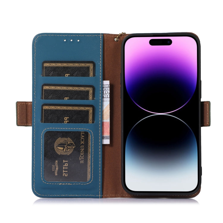 For iPhone 13 Genuine Leather Magnetic RFID Leather Phone Case(Blue) - iPhone 13 Cases by buy2fix | Online Shopping UK | buy2fix