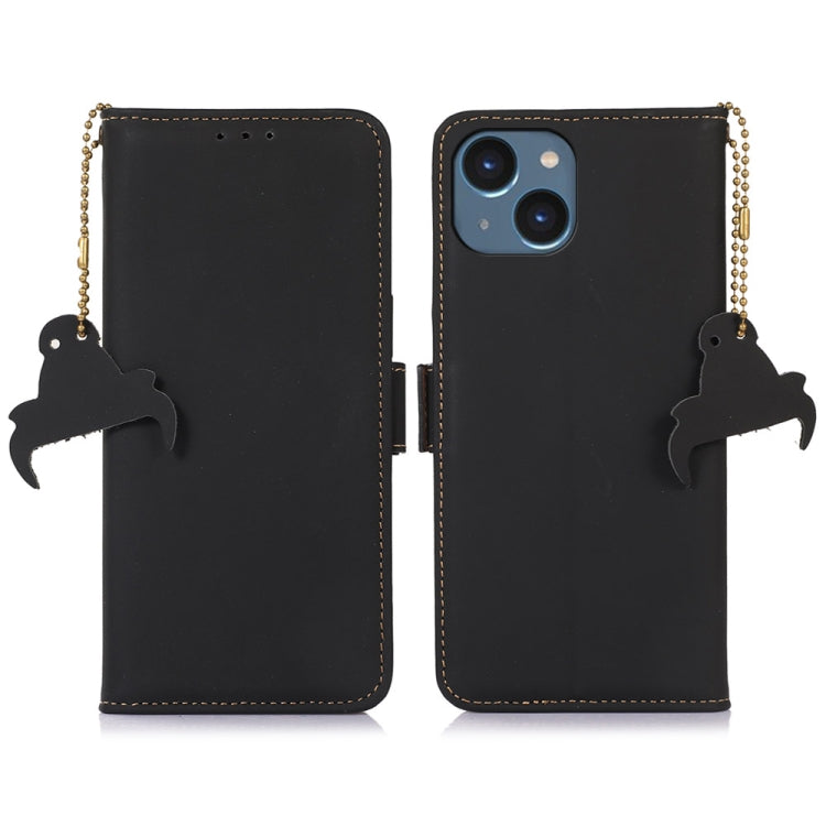 For iPhone 14 Plus Genuine Leather Magnetic RFID Leather Phone Case(Black) - iPhone 14 Plus Cases by buy2fix | Online Shopping UK | buy2fix