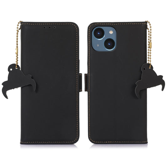 For iPhone 14 Plus Genuine Leather Magnetic RFID Leather Phone Case(Black) - iPhone 14 Plus Cases by buy2fix | Online Shopping UK | buy2fix