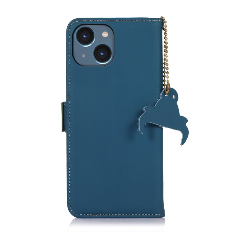For iPhone 14 Plus Genuine Leather Magnetic RFID Leather Phone Case(Blue) - iPhone 14 Plus Cases by buy2fix | Online Shopping UK | buy2fix