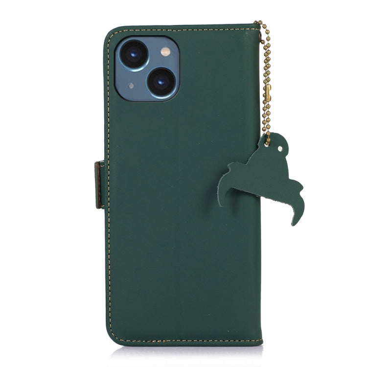 For iPhone 14 Plus Genuine Leather Magnetic RFID Leather Phone Case(Green) - iPhone 14 Plus Cases by buy2fix | Online Shopping UK | buy2fix