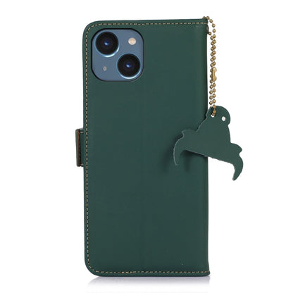 For iPhone 14 Plus Genuine Leather Magnetic RFID Leather Phone Case(Green) - iPhone 14 Plus Cases by buy2fix | Online Shopping UK | buy2fix