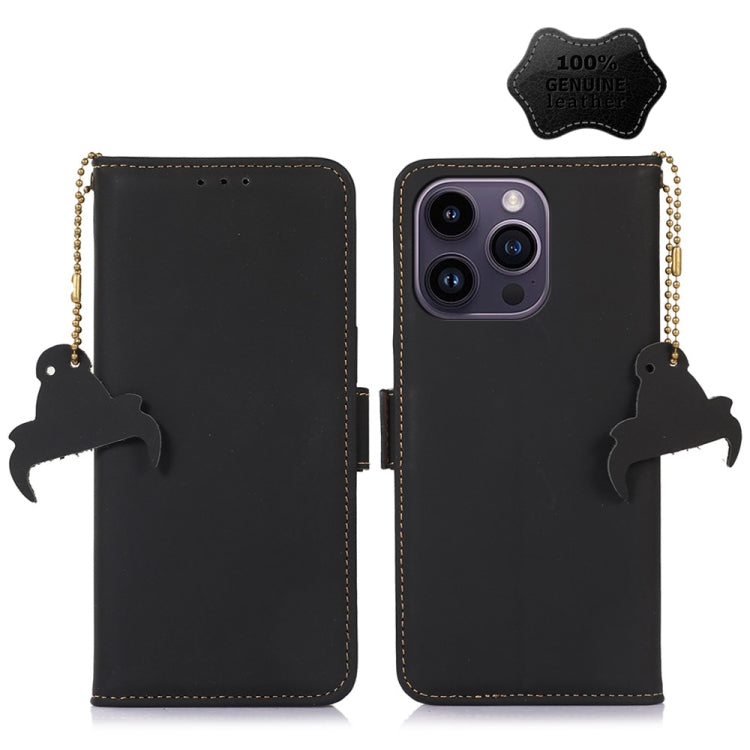 For iPhone 14 Pro Max Genuine Leather Magnetic RFID Leather Phone Case(Black) - iPhone 14 Pro Max Cases by buy2fix | Online Shopping UK | buy2fix