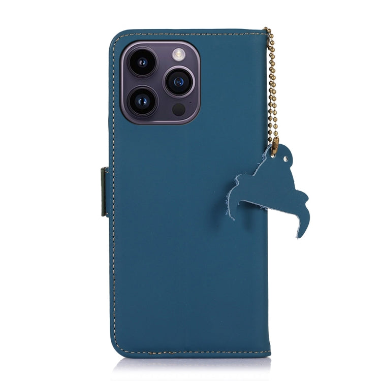 For iPhone 14 Pro Max Genuine Leather Magnetic RFID Leather Phone Case(Blue) - iPhone 14 Pro Max Cases by buy2fix | Online Shopping UK | buy2fix