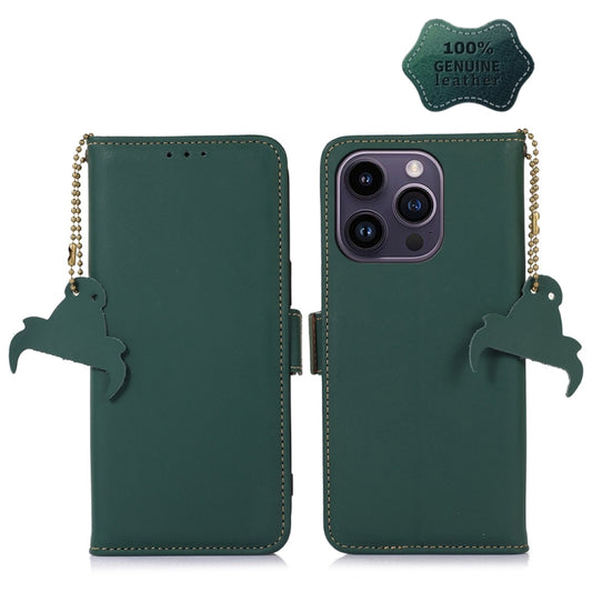 For iPhone 14 Pro Max Genuine Leather Magnetic RFID Leather Phone Case(Green) - iPhone 14 Pro Max Cases by buy2fix | Online Shopping UK | buy2fix