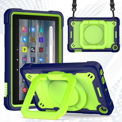 For Amazon Kindle Fire 7 2022 Silicone + PC Bracelet Holder Tablet Case(Navy Blue + Yellow Green) - Amazon by buy2fix | Online Shopping UK | buy2fix