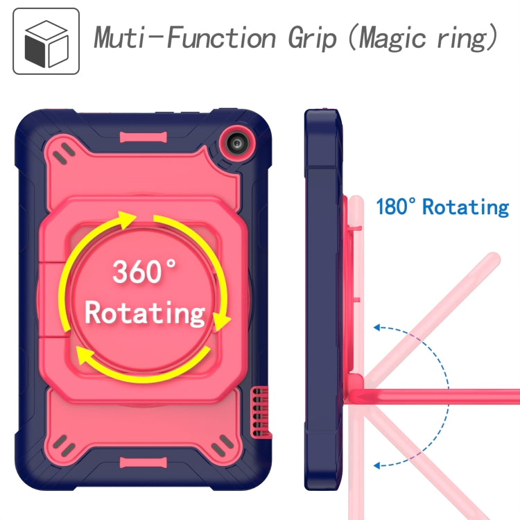 For Amazon Kindle Fire 7 2022 Silicone + PC Bracelet Holder Tablet Case(Navy Blue + Rose Red) - Amazon by buy2fix | Online Shopping UK | buy2fix