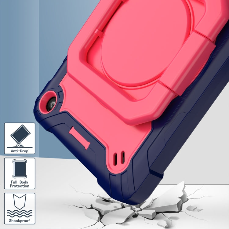 For Amazon Kindle Fire 7 2022 Silicone + PC Bracelet Holder Tablet Case(Navy Blue + Rose Red) - Amazon by buy2fix | Online Shopping UK | buy2fix