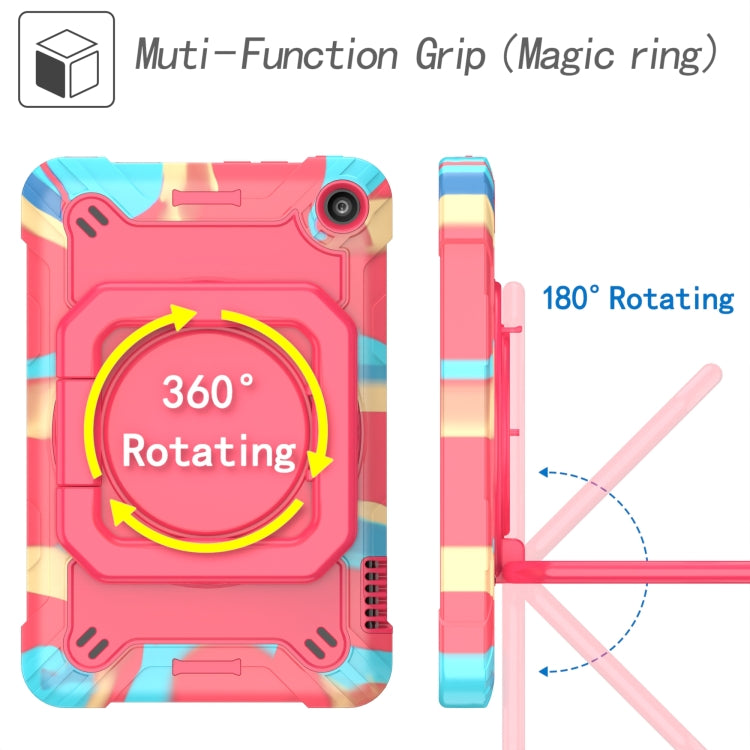 For Amazon Kindle Fire 7 2022 Silicone + PC Bracelet Holder Tablet Case(Camouflage + Rose Red) - Amazon by buy2fix | Online Shopping UK | buy2fix