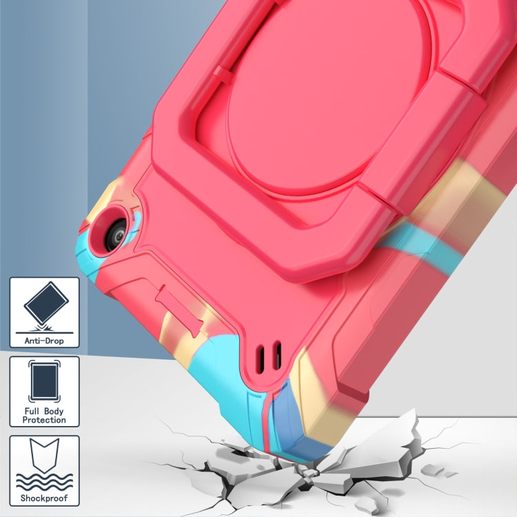 For Amazon Kindle Fire 7 2022 Silicone + PC Bracelet Holder Tablet Case(Camouflage + Rose Red) - Amazon by buy2fix | Online Shopping UK | buy2fix