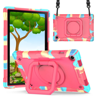 For Samsung Galaxy Tab A8 10.5 2021 Silicone + PC Bracelet Holder Tablet Case(Camouflage + Rose Red) by buy2fix