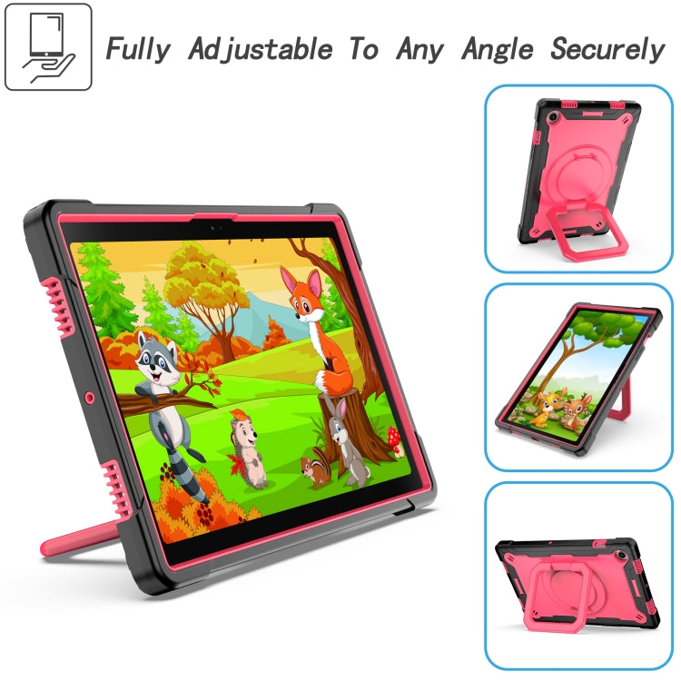 For Samsung Galaxy Tab A8 10.5 2021 Silicone + PC Bracelet Holder Tablet Case(Black + Rose Red) by buy2fix