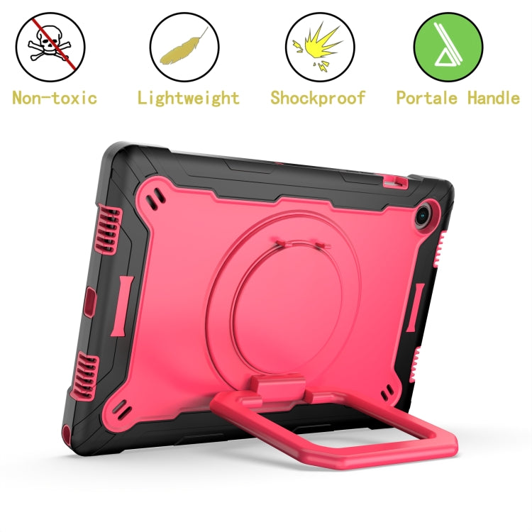 For Samsung Galaxy Tab A8 10.5 2021 Silicone + PC Bracelet Holder Tablet Case(Black + Rose Red) by buy2fix