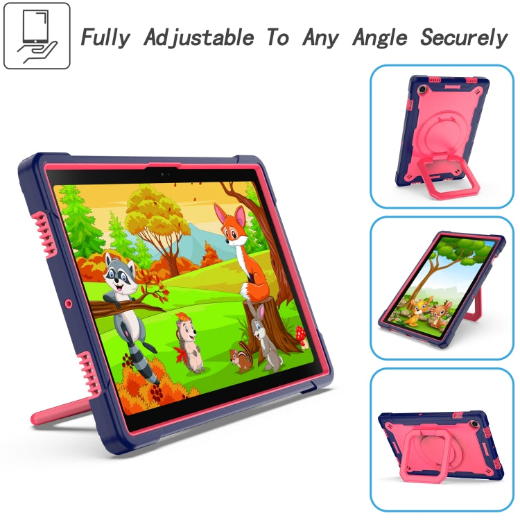 For Samsung Galaxy Tab A8 10.5 2021 Silicone + PC Bracelet Holder Tablet Case(Navy Blue + Rose Red) by buy2fix
