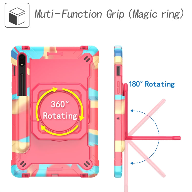 For Samsung Galaxy Tab S7 / S8 Silicone + PC Bracelet Holder Tablet Case(Camouflage + Rose Red) by buy2fix