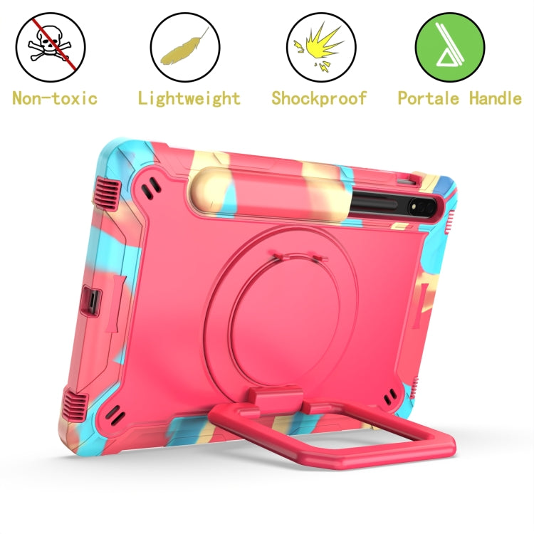 For Samsung Galaxy Tab S7 / S8 Silicone + PC Bracelet Holder Tablet Case(Camouflage + Rose Red) by buy2fix