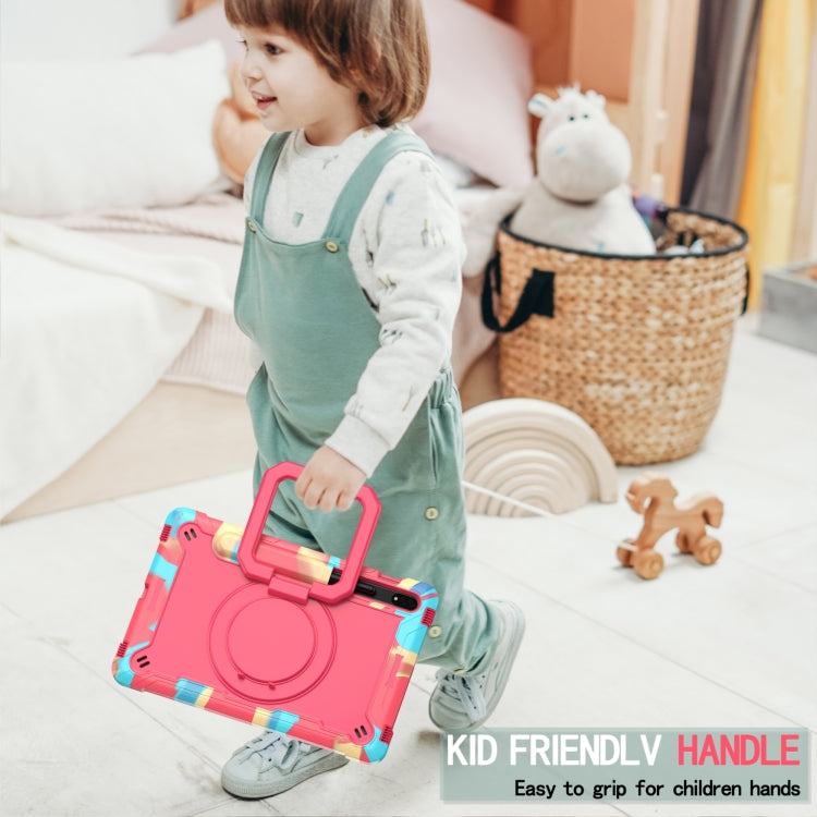 For Samsung Galaxy Tab S7 / S8 Silicone + PC Bracelet Holder Tablet Case(Camouflage + Rose Red) by buy2fix