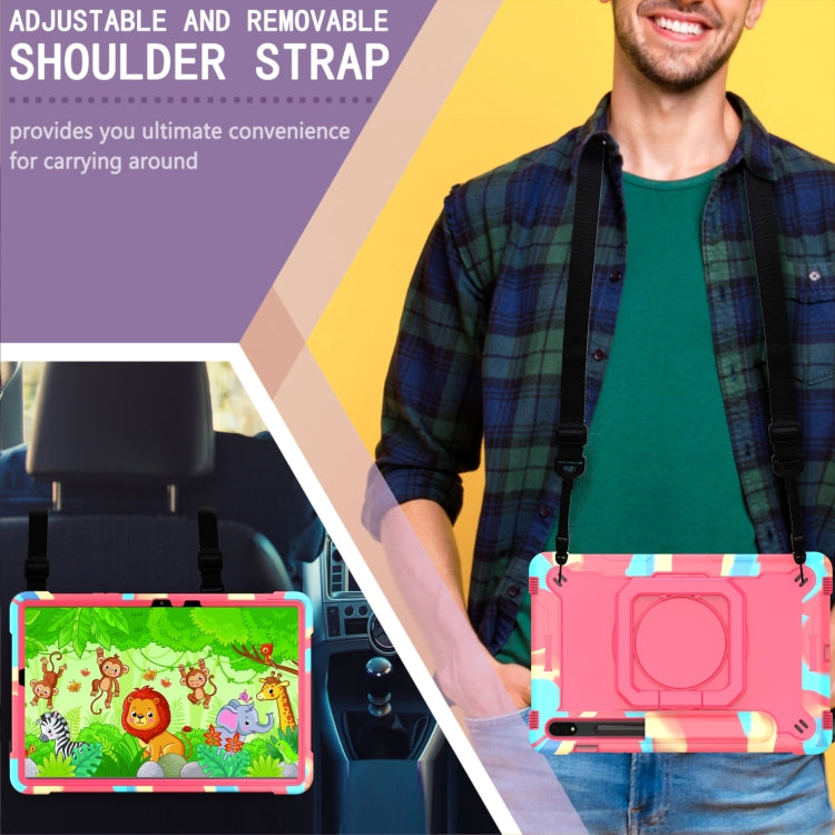 For Samsung Galaxy Tab S7 / S8 Silicone + PC Bracelet Holder Tablet Case(Camouflage + Rose Red) by buy2fix